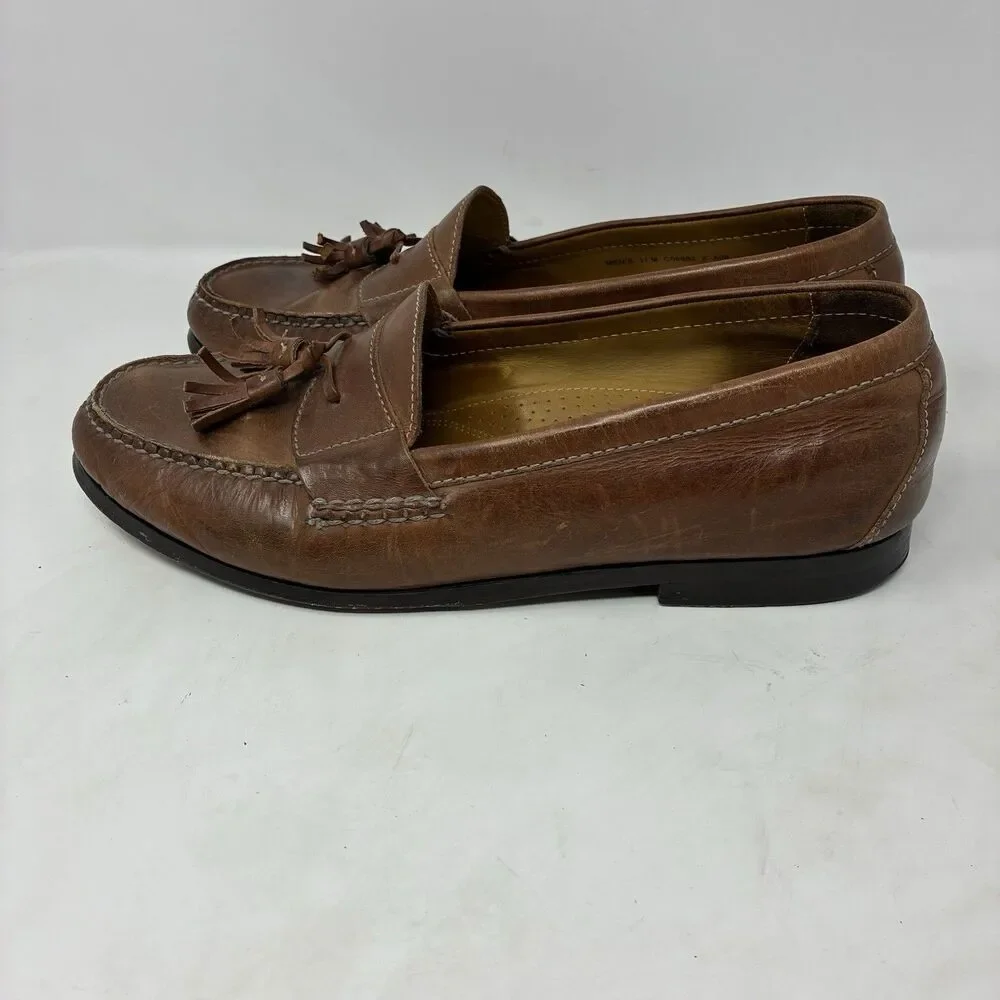 Cole Haan Size 11M C06982 Brown Leather Tassel Loafers NikeAir Slip On VGC